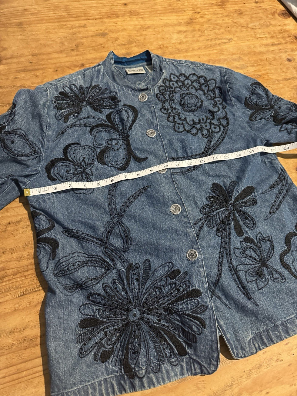 Thumbnail: VTG Chico's Beaded Embroidered Button Up Denim Jacket Womens Size 0 Boho