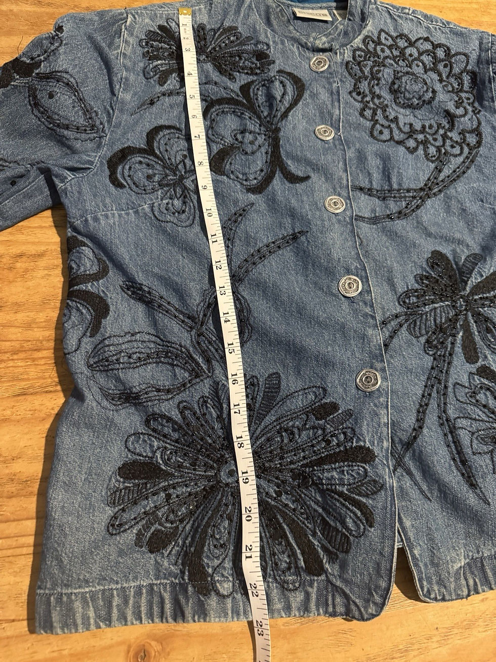 Thumbnail: VTG Chico's Beaded Embroidered Button Up Denim Jacket Womens Size 0 Boho