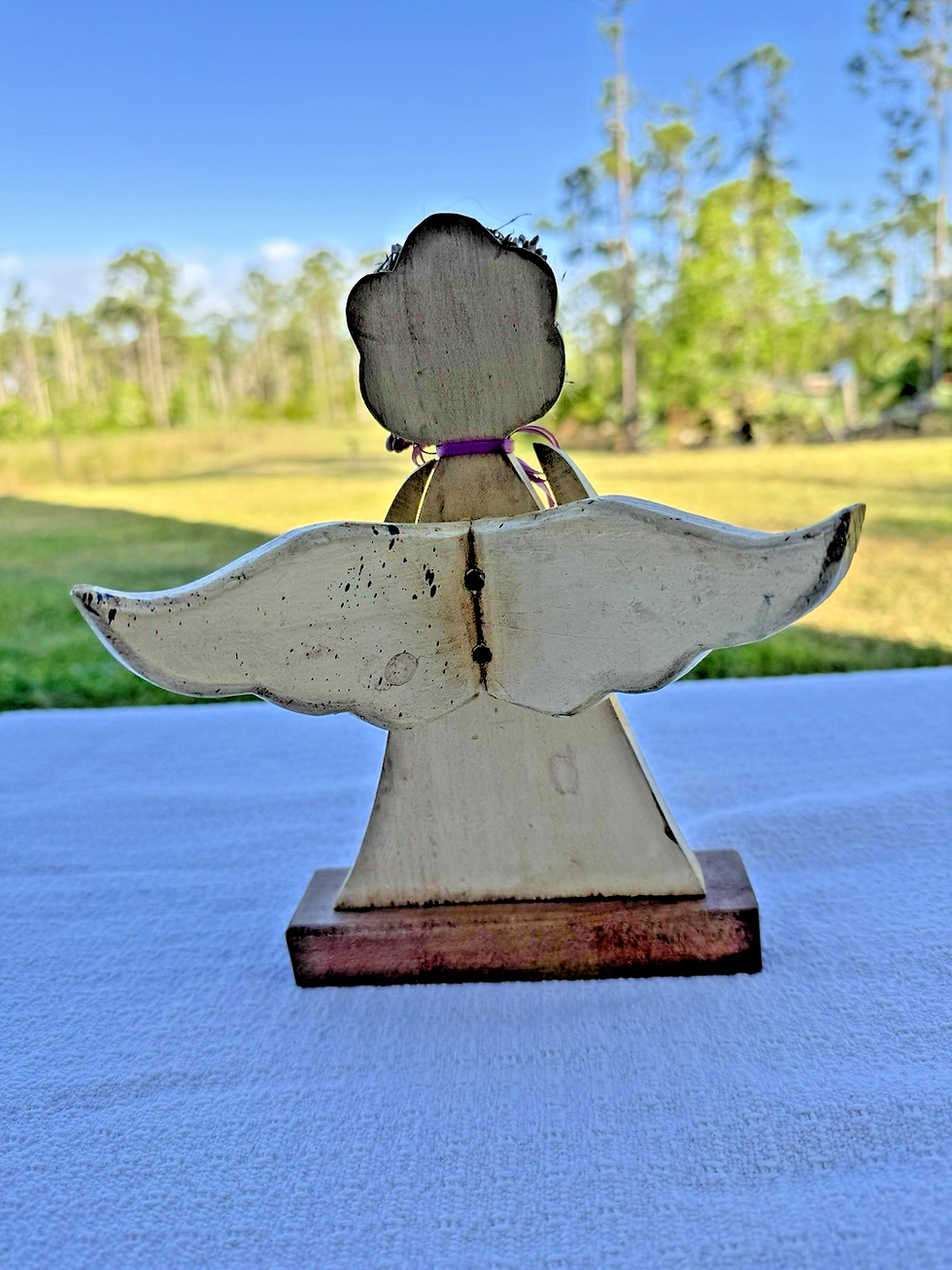 Thumbnail: Vintage Wooden Angel Figurine 9 1/2 inches tall Mid Century Modern