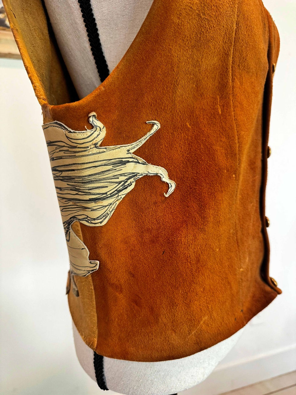 Thumbnail: VTG Hand Painted Genuine Leather Suede Vest  Boho Western Festival Artwear Sz M