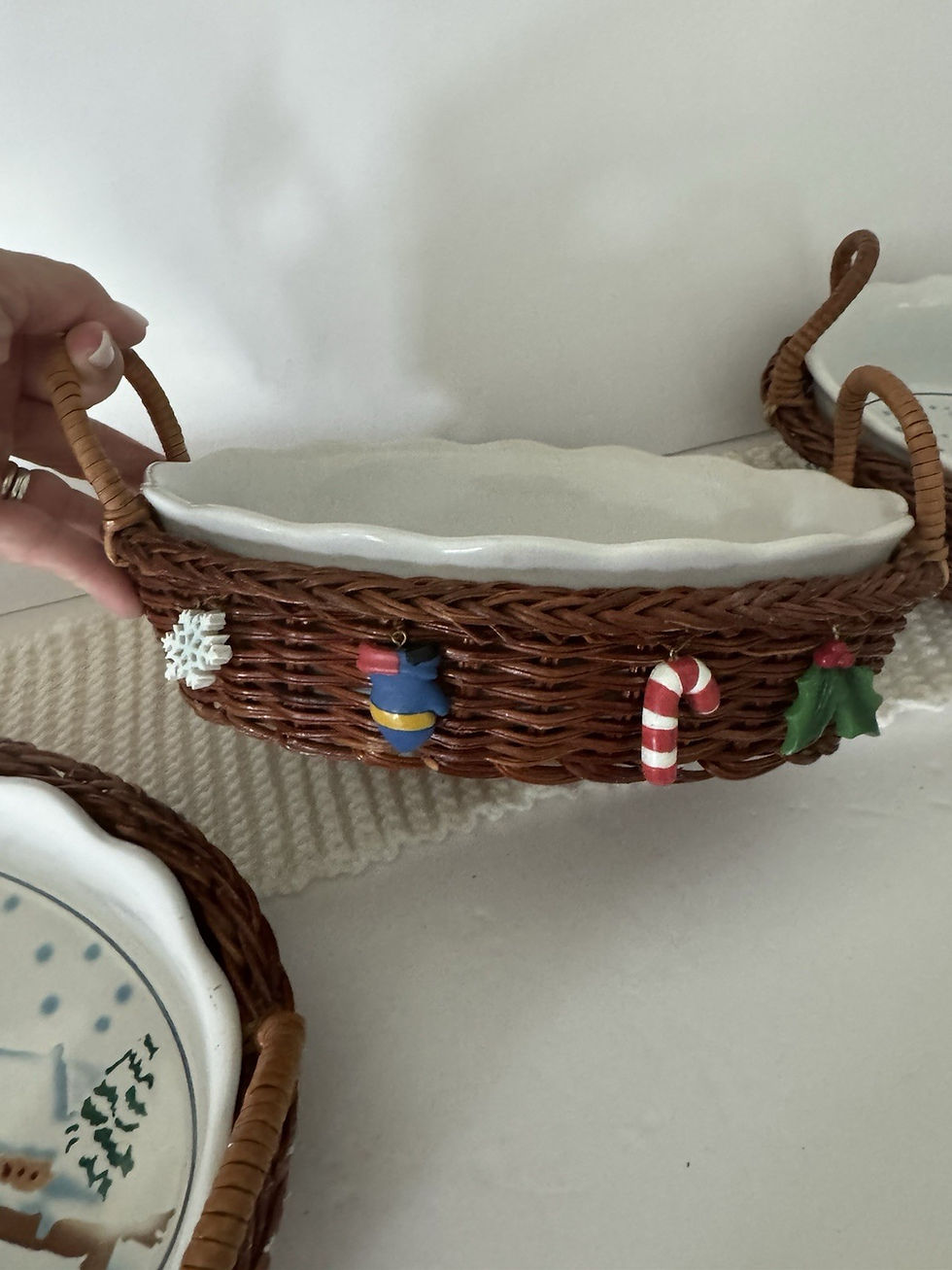 Thumbnail: Spinnaker Snowman Casserole Serving Dishes set of 3 Baskets with Holiday Charms