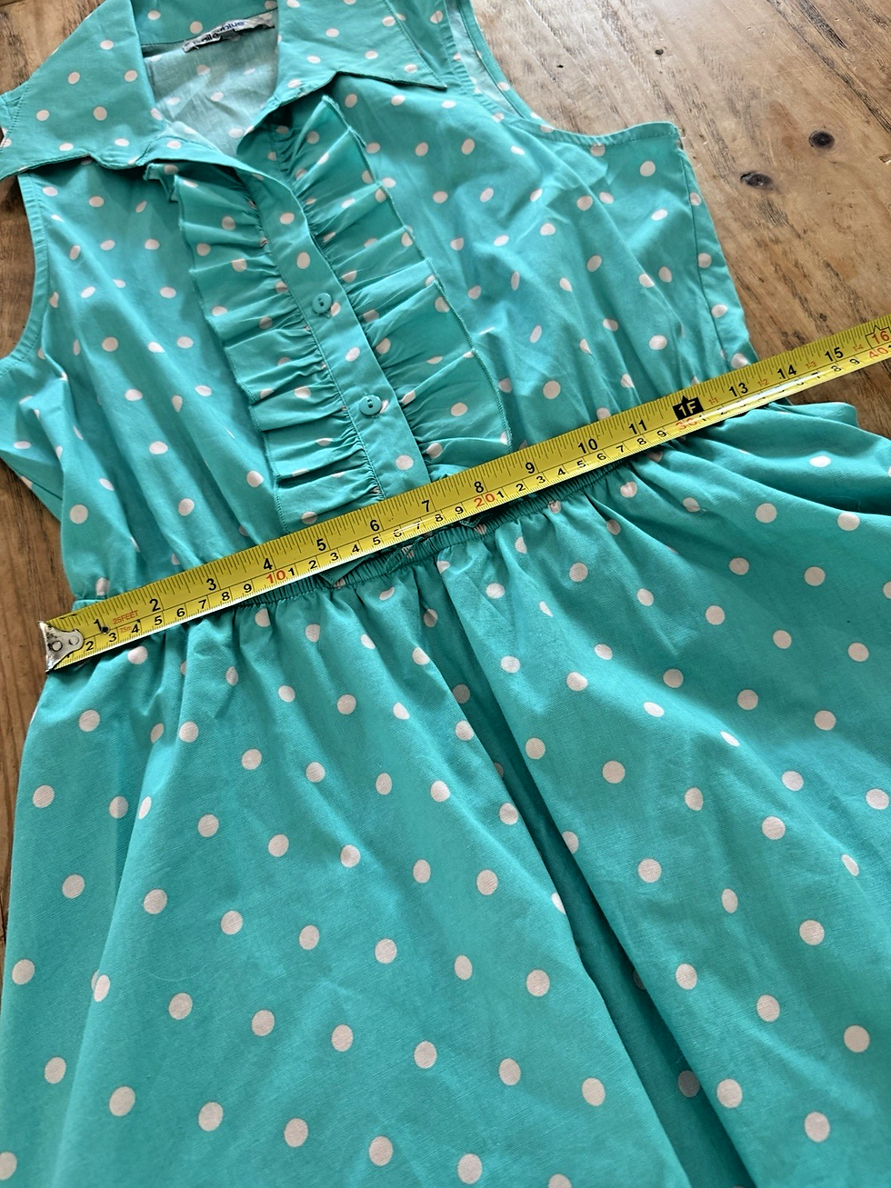 Thumbnail: Bailey Blue Dress Women's Sz M Green White Polka Dot Vtg Style