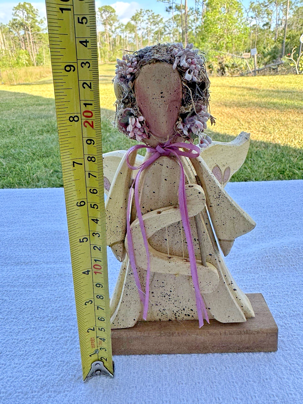 Thumbnail: Vintage Wooden Angel Figurine 9 1/2 inches tall Mid Century Modern