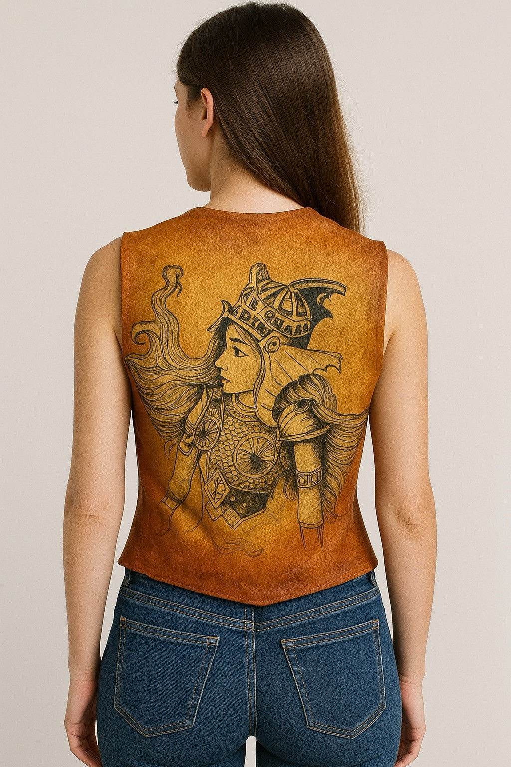 VTG Hand Painted Genuine Leather Suede Vest  Boho Western Festival Artwear Sz M