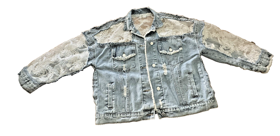 VTG Distressed Denim Jacket Lace Inserts Boho Shabby Chic Women's Free Size