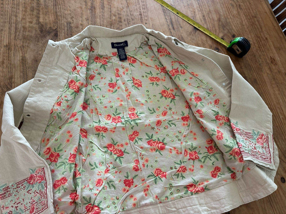 Thumbnail: VTG Denim & Co. Beige Cotton Jacket Floral Embroidered Cuffs  Cozy L Size S