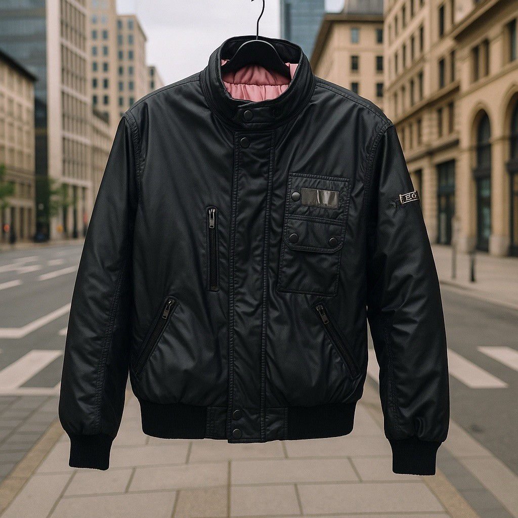 VTG Ispo International Black Bomber Jacket Windbreaker Sz M Moto Style 80s 90s