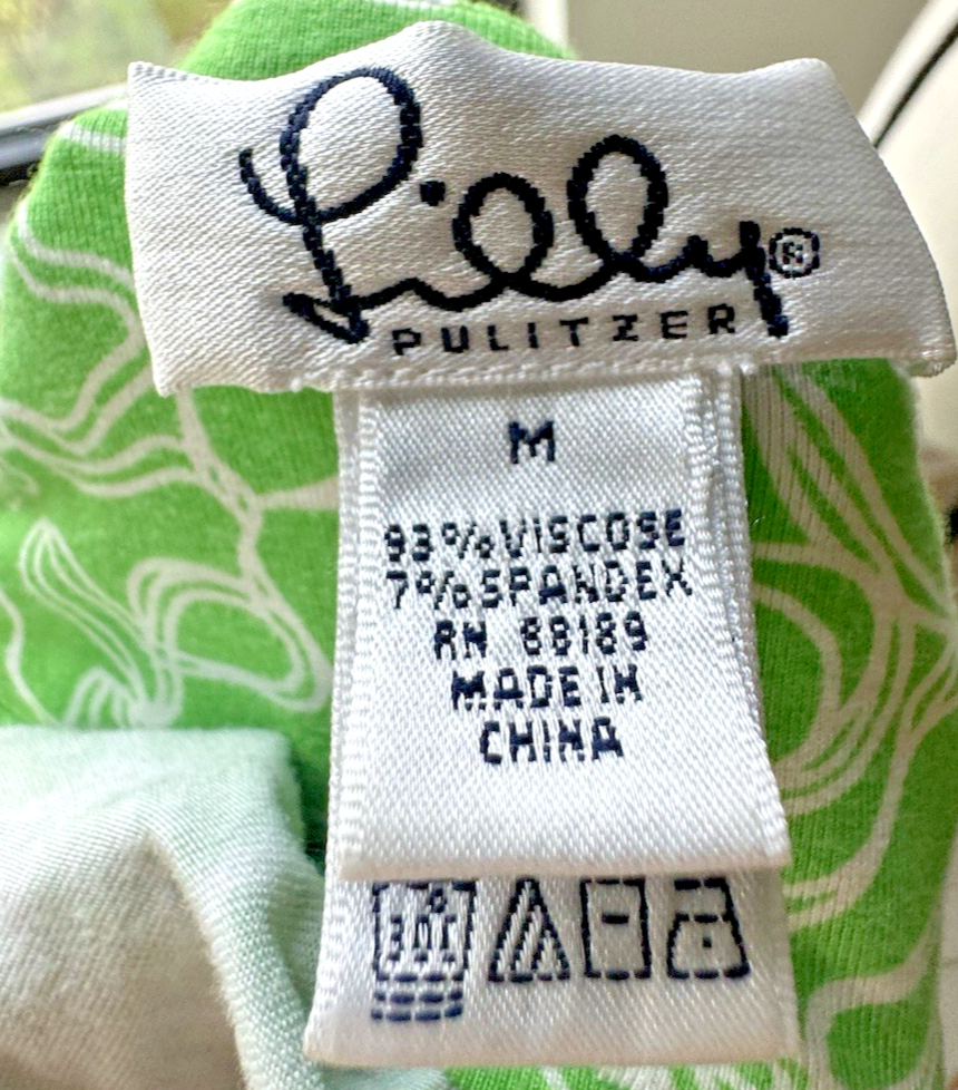 Thumbnail: Lilly Pulitzer White Tag Vintage Green & White Wrap Dress Flowers Sz M