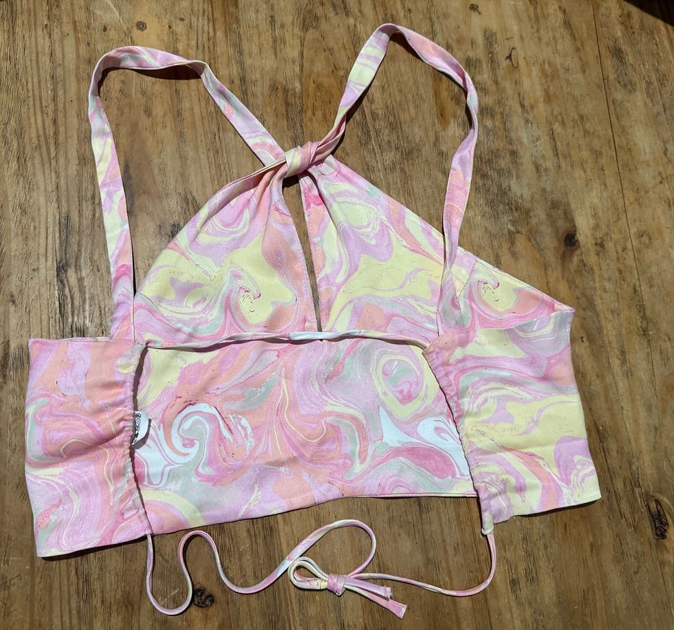 Thumbnail: Zara Pink/Yellow Tie Dye Satin Crop Top Sz XS