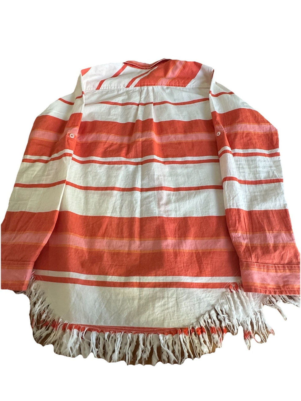 Thumbnail: Tizzie Shirt Top Button Up Cotton Size Medium Roll Tab Long Sleeve Fringe Hem