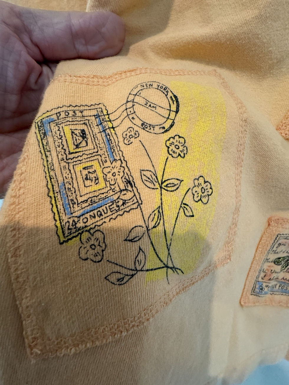 Thumbnail: Thrashed VTG Cotton 80s T Shirt Maxi Peach Dress with Floral Patchwork Boho