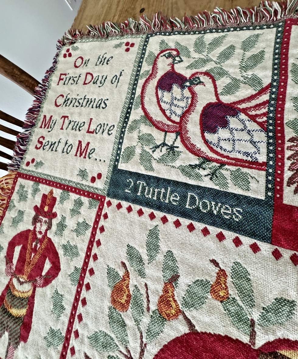 Thumbnail: VTG 12 Days of Christmas Tapestry Woven  Blanket with Fringe 45x68