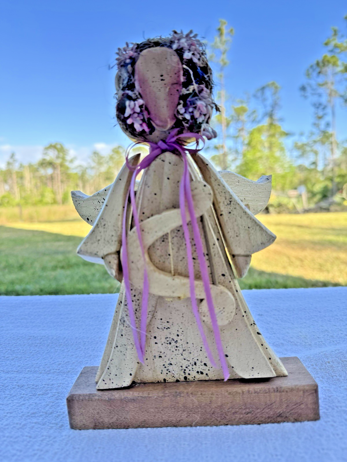 Vintage Wooden Angel Figurine 9 1/2 inches tall Mid Century Modern