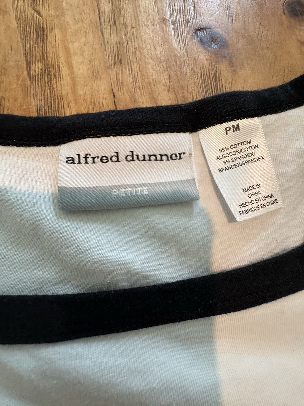Thumbnail: Petite ALFRED DUNNER 3/4Sl White/Black/Tan Floral Scoop Neck Cotton Blend Top PM