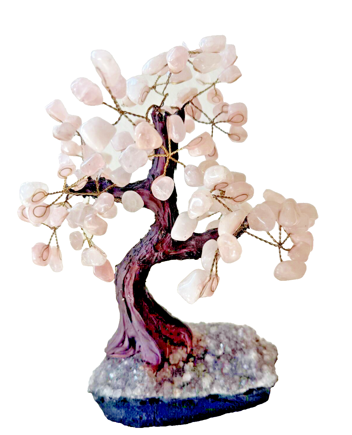 Rose Quartz Gemstone Bonsai Tree 12" Tall on Amethyst Base