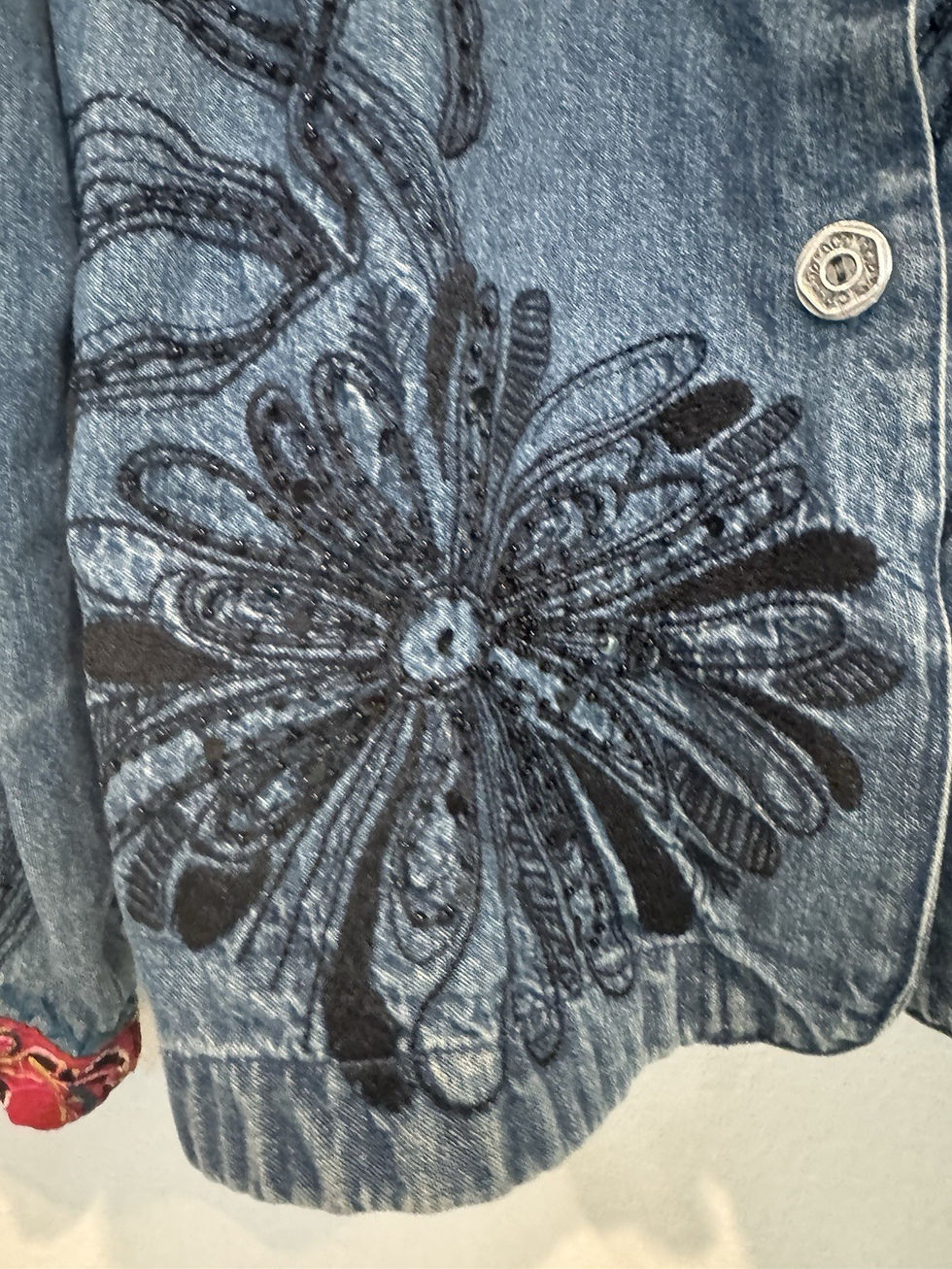 Thumbnail: VTG Chico's Beaded Embroidered Button Up Denim Jacket Womens Size 0 Boho