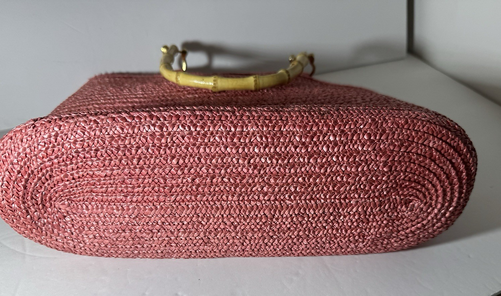 Thumbnail: Vintage Y2K St. Johns Bay Raspberry Straw Woven Medium Handbag Bamboo Handle