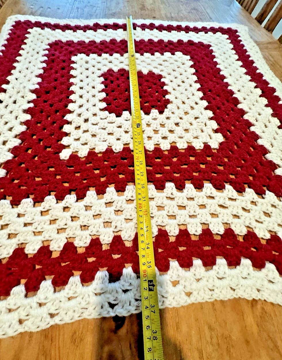 Thumbnail: Handmade Crochet Afghan Red & White Granny Square Throw  37"x 37"