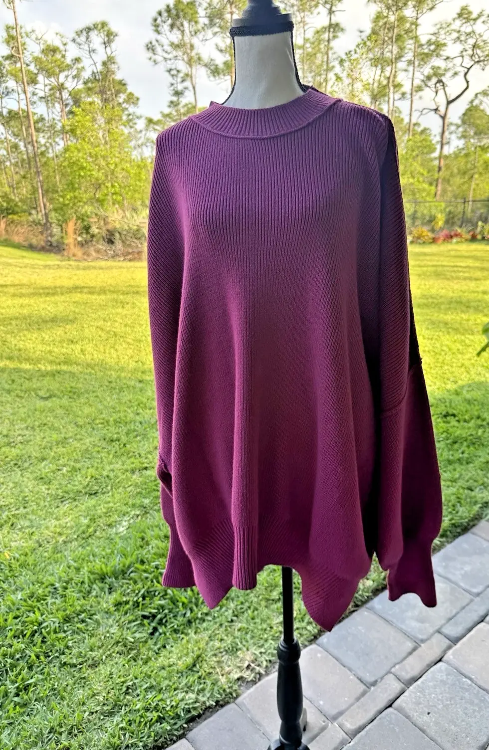 Free People Tunic Sweater Women's XL Purple Cotton Blend Crew-Neck Long Sleeves