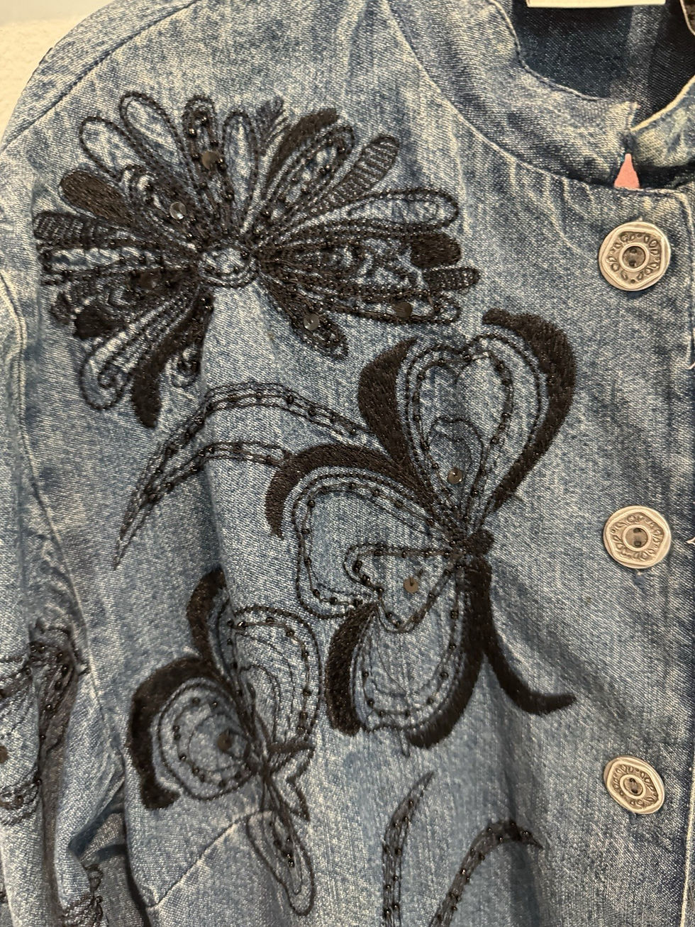 Thumbnail: VTG Chico's Beaded Embroidered Button Up Denim Jacket Womens Size 0 Boho