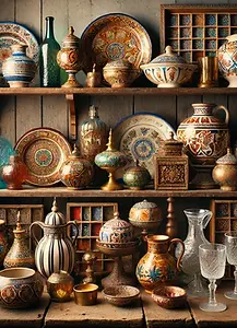 DALL·E 2025-05-25 21.20.08 - A diverse collection of vintage pottery and glassware from va