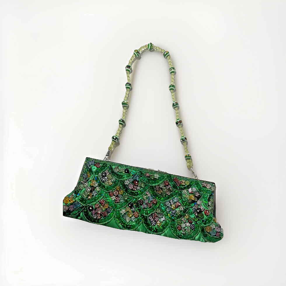 Thumbnail: VTG Inspired Beaded Green Sparkly Crystal Clutch Purse  Kiss Lock Clasp