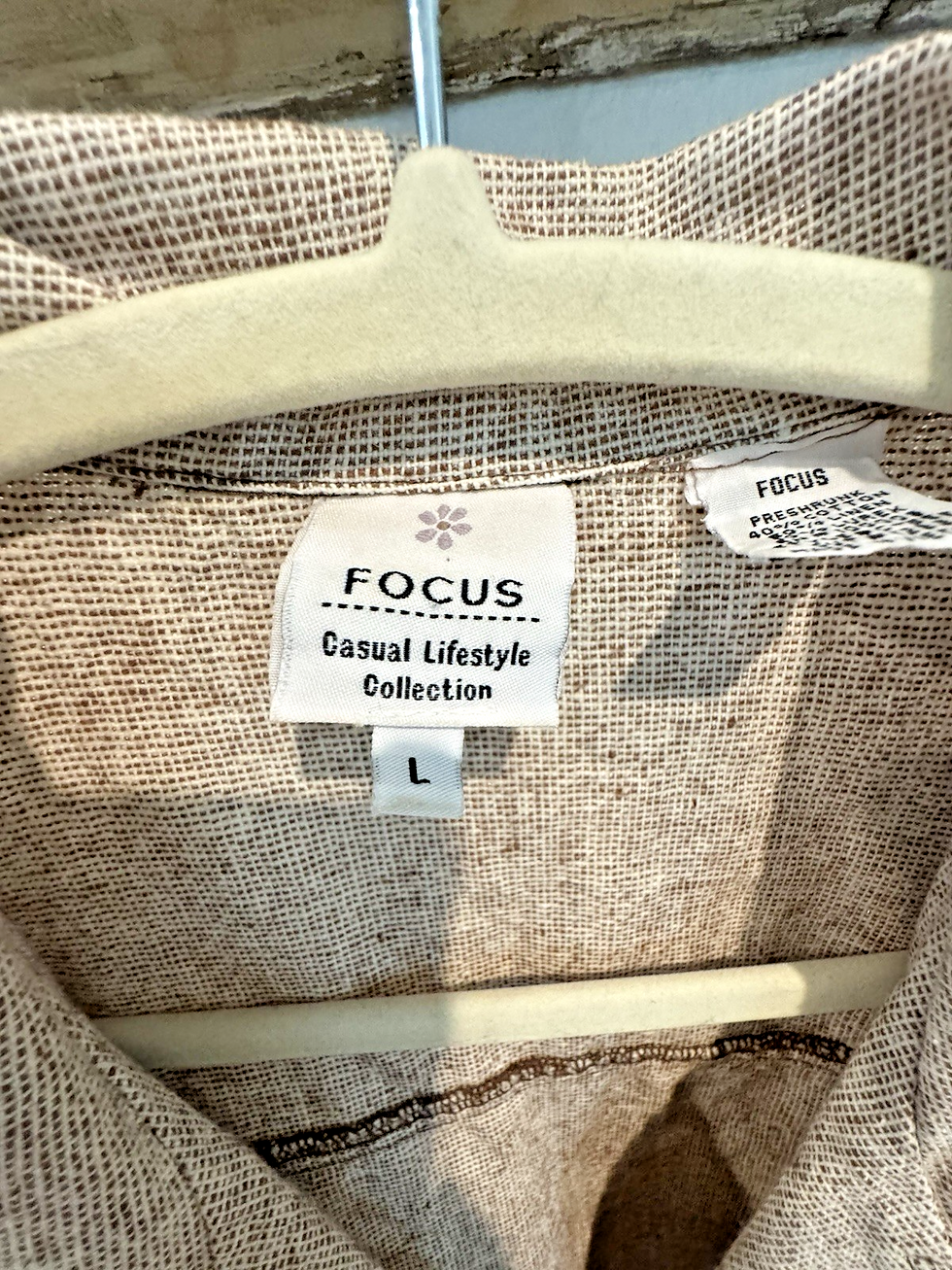 Thumbnail: Focus Casual Lifestyle Collection Button Jacket Sz L Beige Linen & Cotton