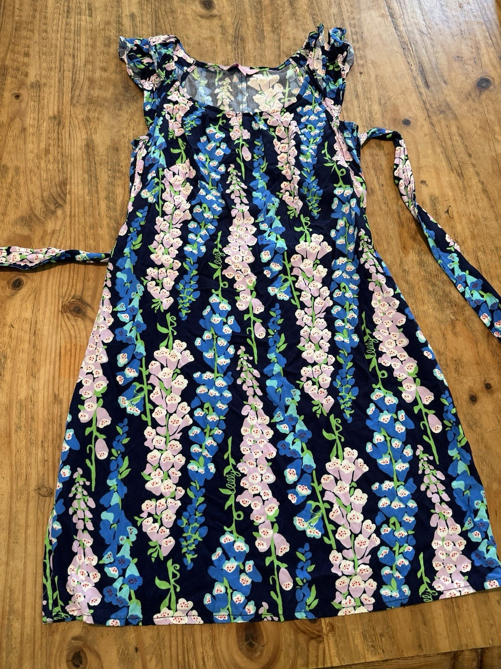 Thumbnail: Lilly Pulitzer Bright Navy Maya Foxy Foxglove Floral Belted Dress Sz XS