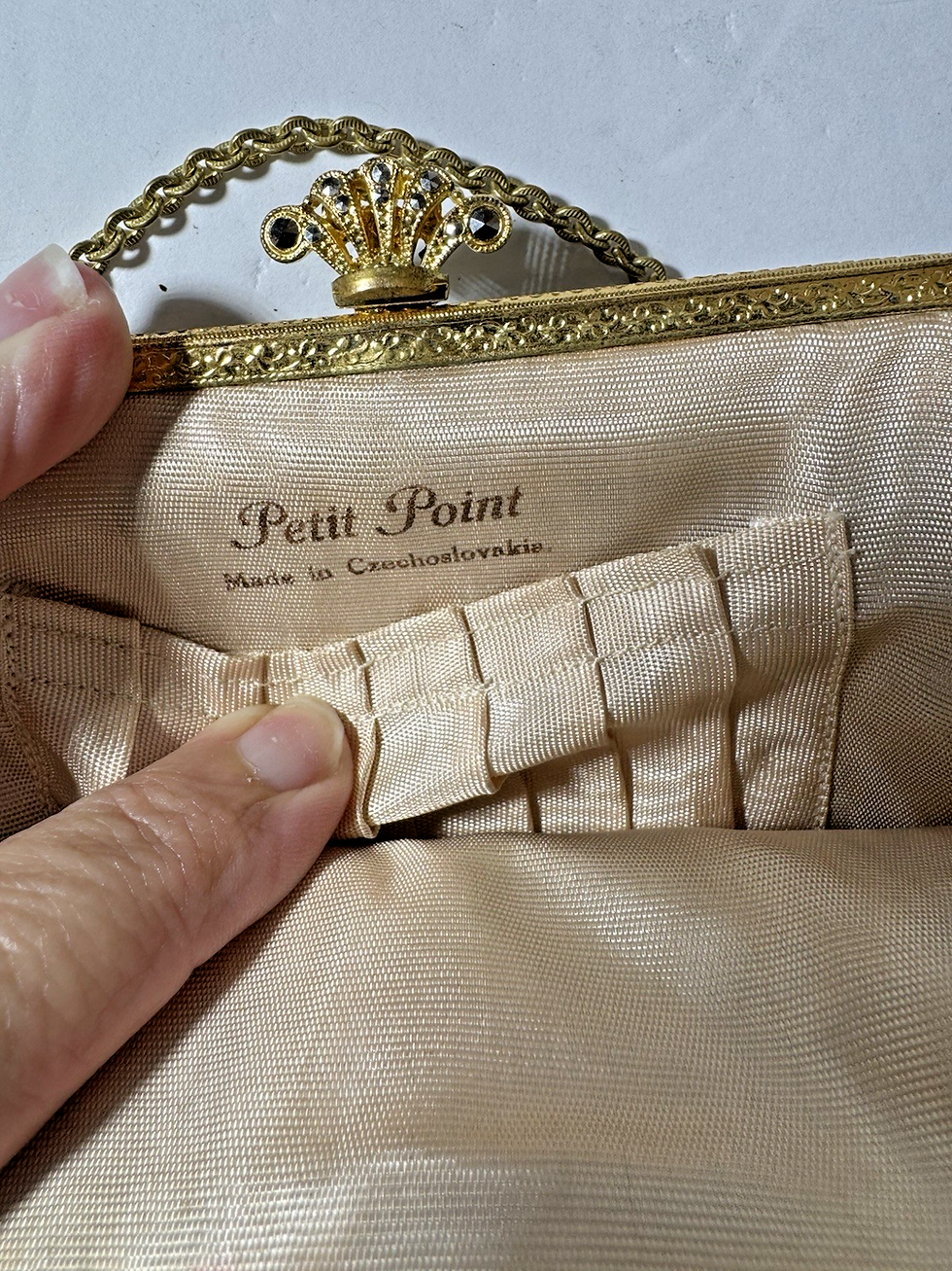 Thumbnail: VTG Petit Point Floral Purse Needlepoint Evening Bag Embroidered Hand Stitched