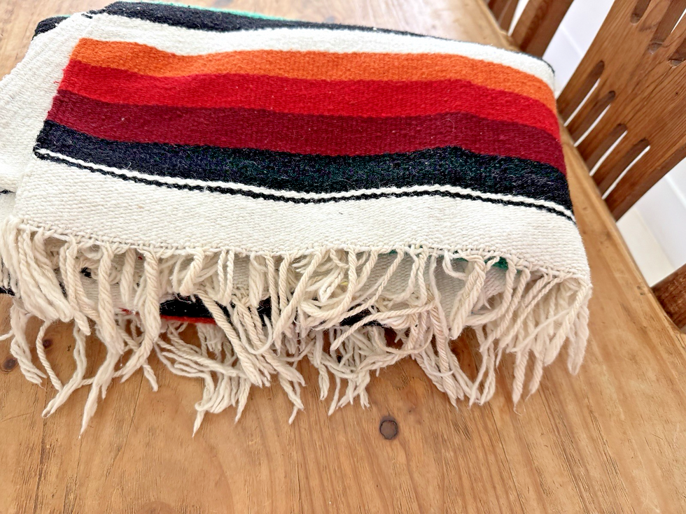 Thumbnail: VTG Hand Woven Mexican Folk Art Large Blanket Throw Textile Tapestry 74x47 in