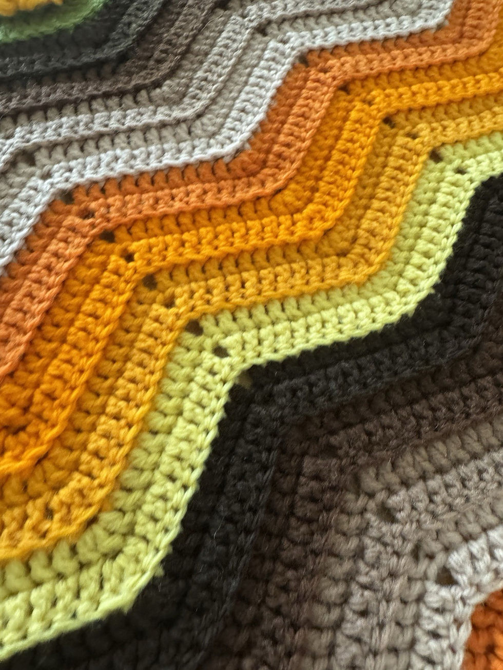 Thumbnail: VTG Crochet Afghan Throw Blanket 60x50 In Orange Tassels Zig Zag Handmade