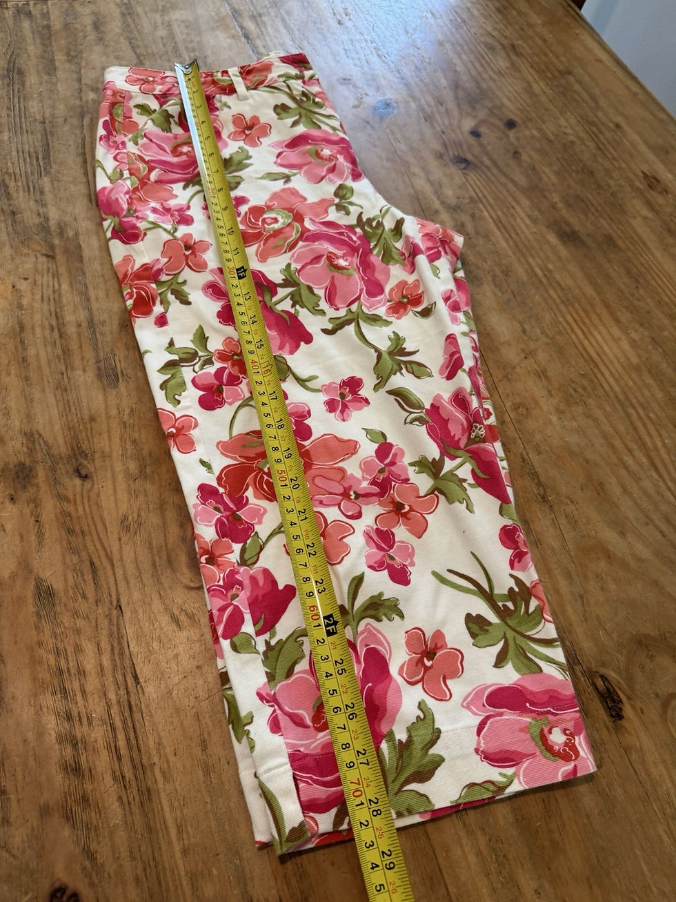 Thumbnail: TALBOTS Sz 8 Petites S Pink Coral Floral CROP PANT Slacks Stretch COTTON