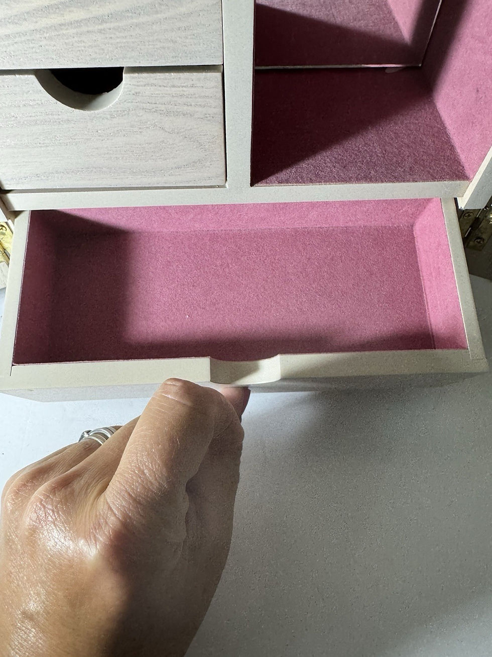 Thumbnail: Vintage Amoire Jewelry Box White Hand Painted Pink Flowers Butterfly Pink Inside
