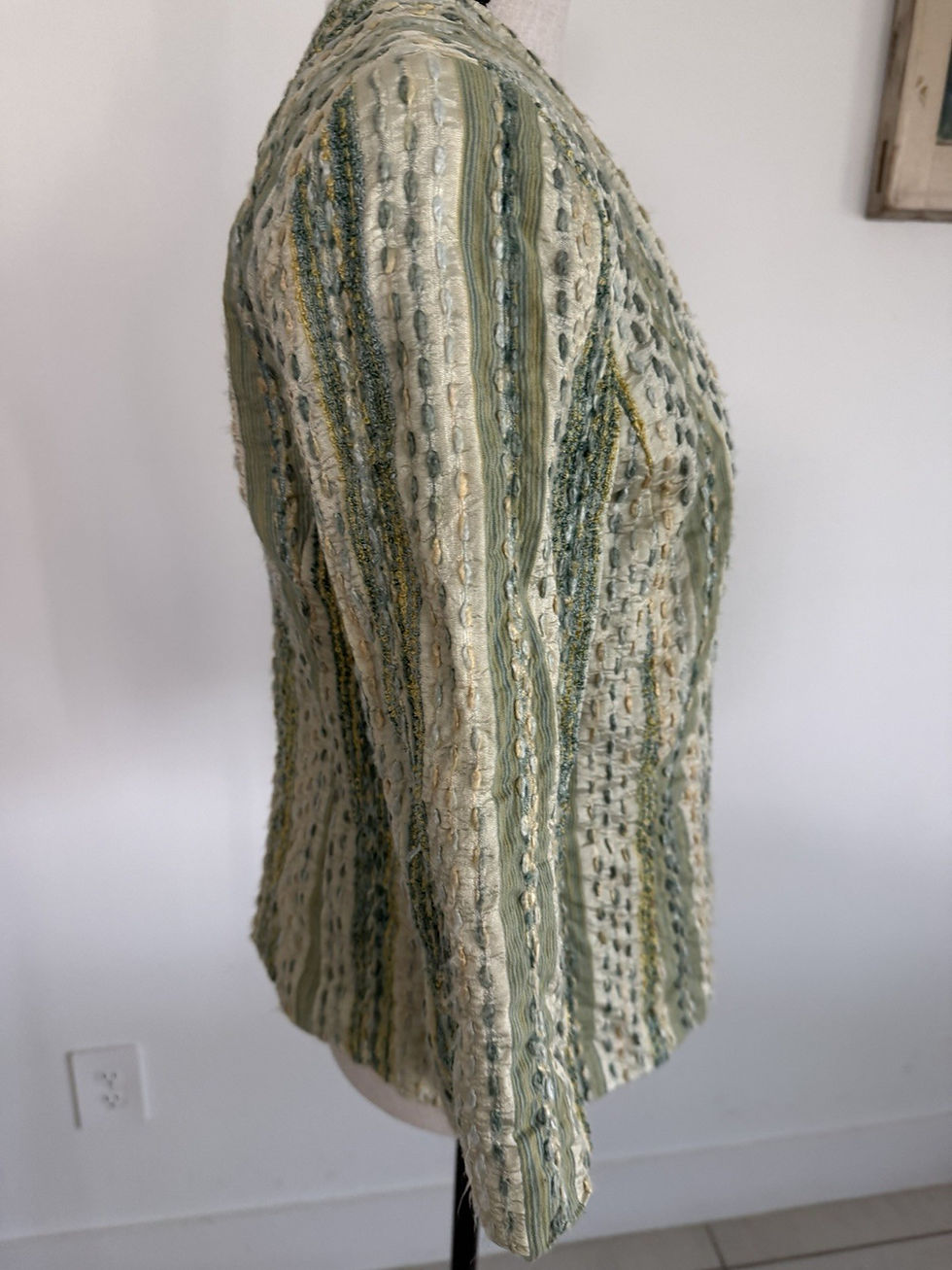 Thumbnail: Vtg Dué Pér Dué Womens Sz 8 Green/Yellow Open Front Career Textured Jacket Lined