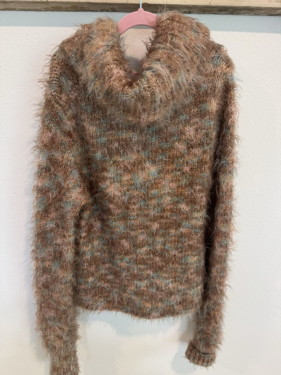 Thumbnail: NWT Anthropologie Hand Knit By Dollie Taupe Fuzzy Cardigan Soft Sweater Sz M
