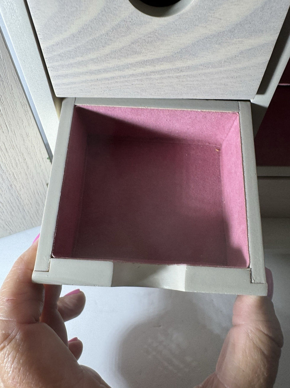 Thumbnail: Vintage Amoire Jewelry Box White Hand Painted Pink Flowers Butterfly Pink Inside