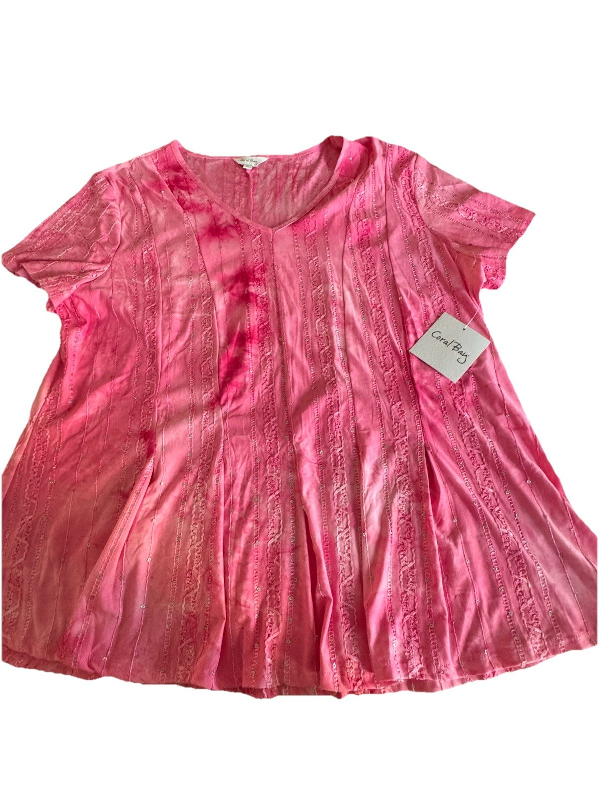 Coral Bay Women's Ladies Short Sleeve  Shirt Blouse Size M Hot Pink