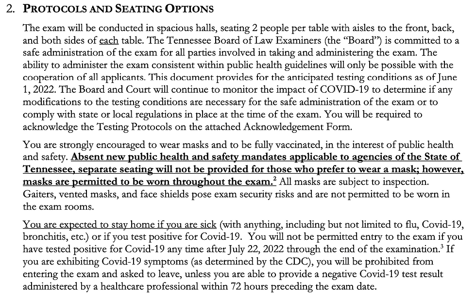 Testing Protocols for Tennessee Bar Exam