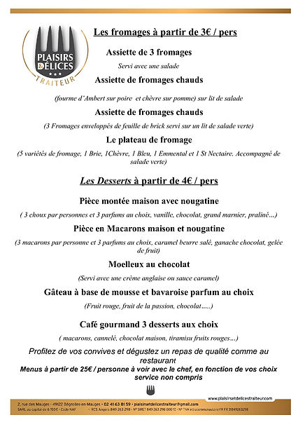 Carte et tarifs Menus les fromages et de