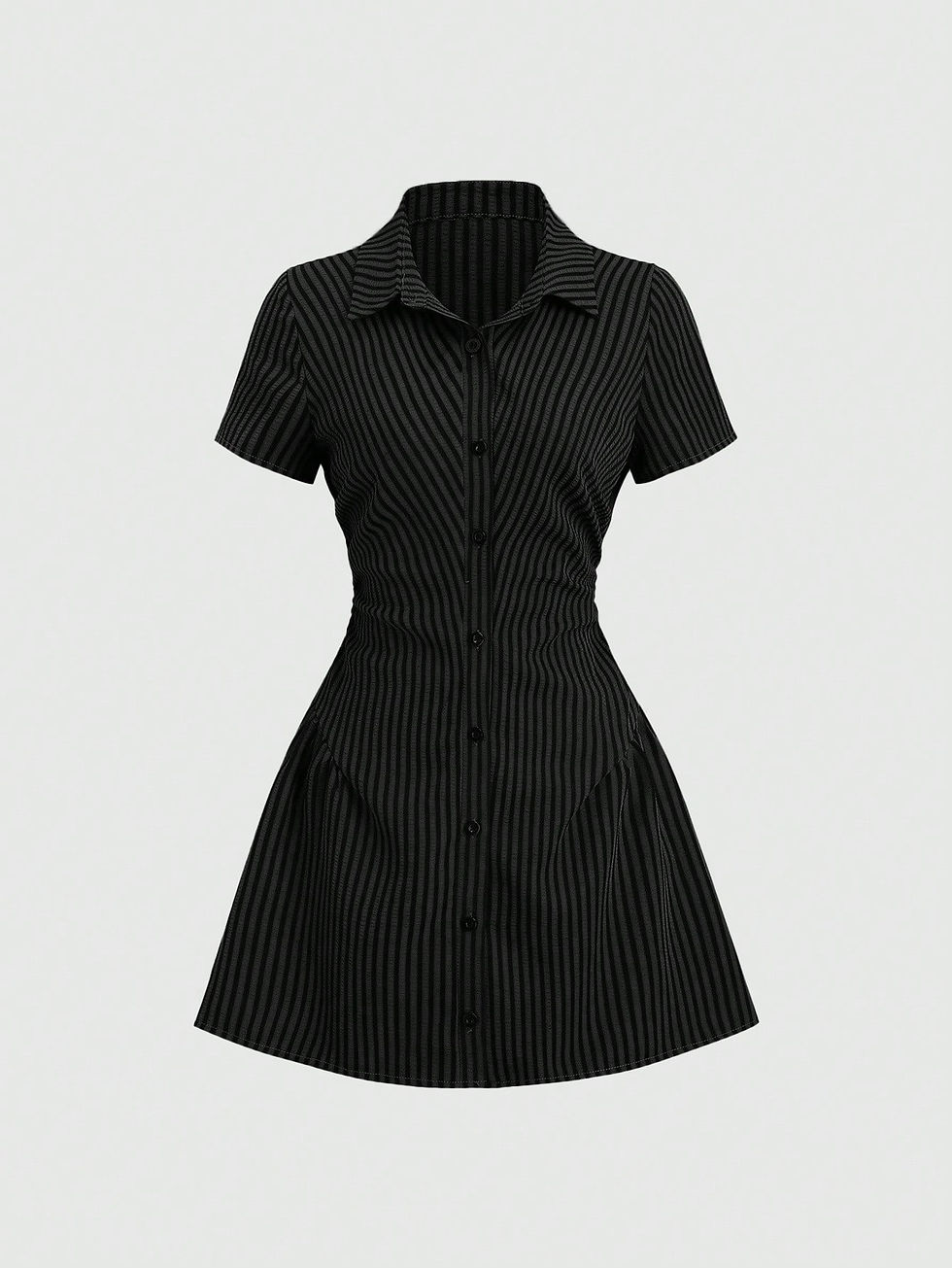 Thumbnail: Women's Summer Mini Dress V Neck Bubble Sleeve Pleated A Line Shirt Dress Casual