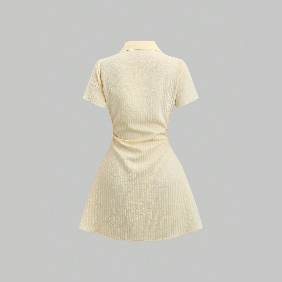 Thumbnail: Women's Summer Mini Dress V Neck Bubble Sleeve Pleated A Line Shirt Dress Casual
