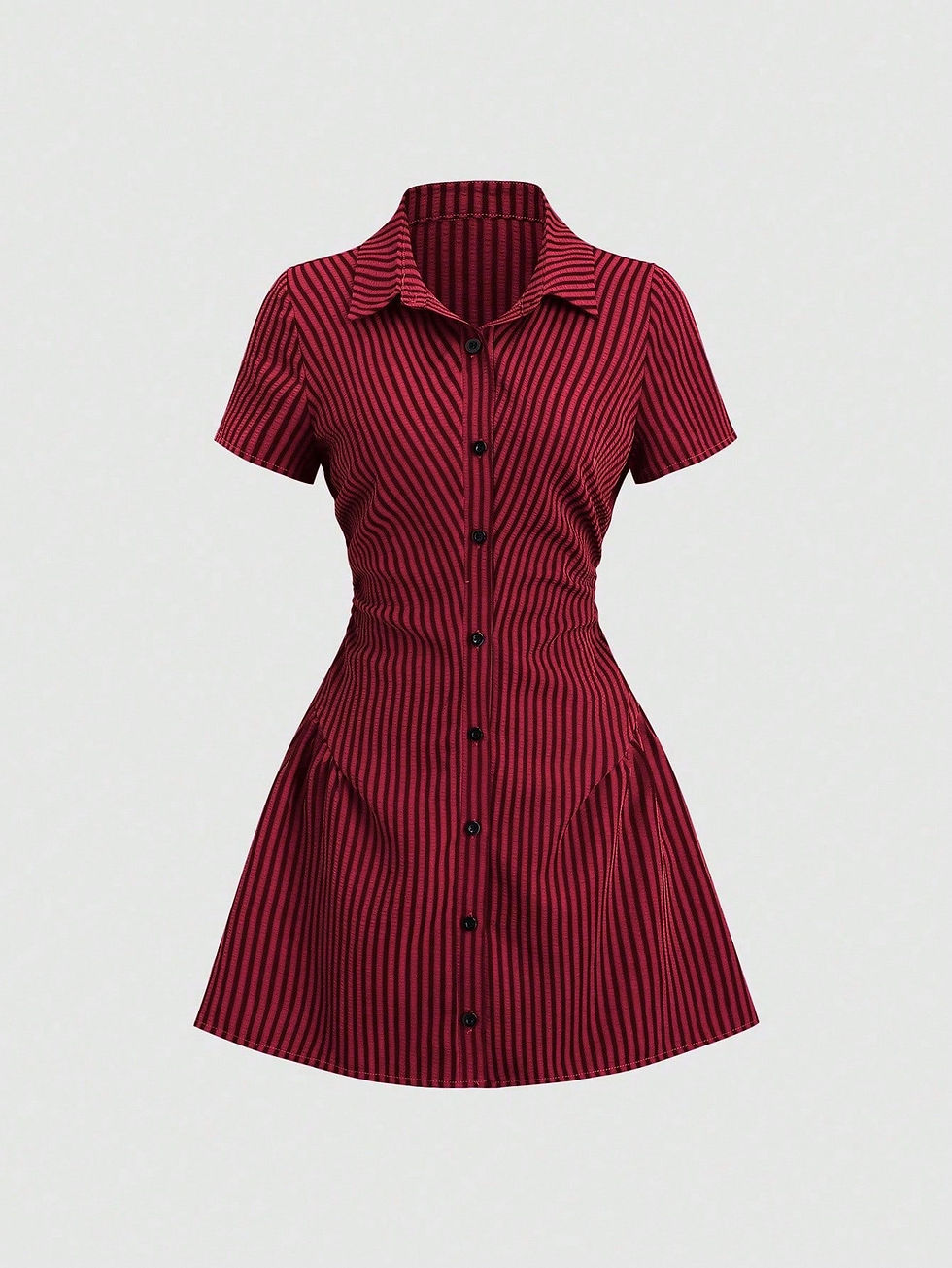 Thumbnail: Women's Summer Mini Dress V Neck Bubble Sleeve Pleated A Line Shirt Dress Casual