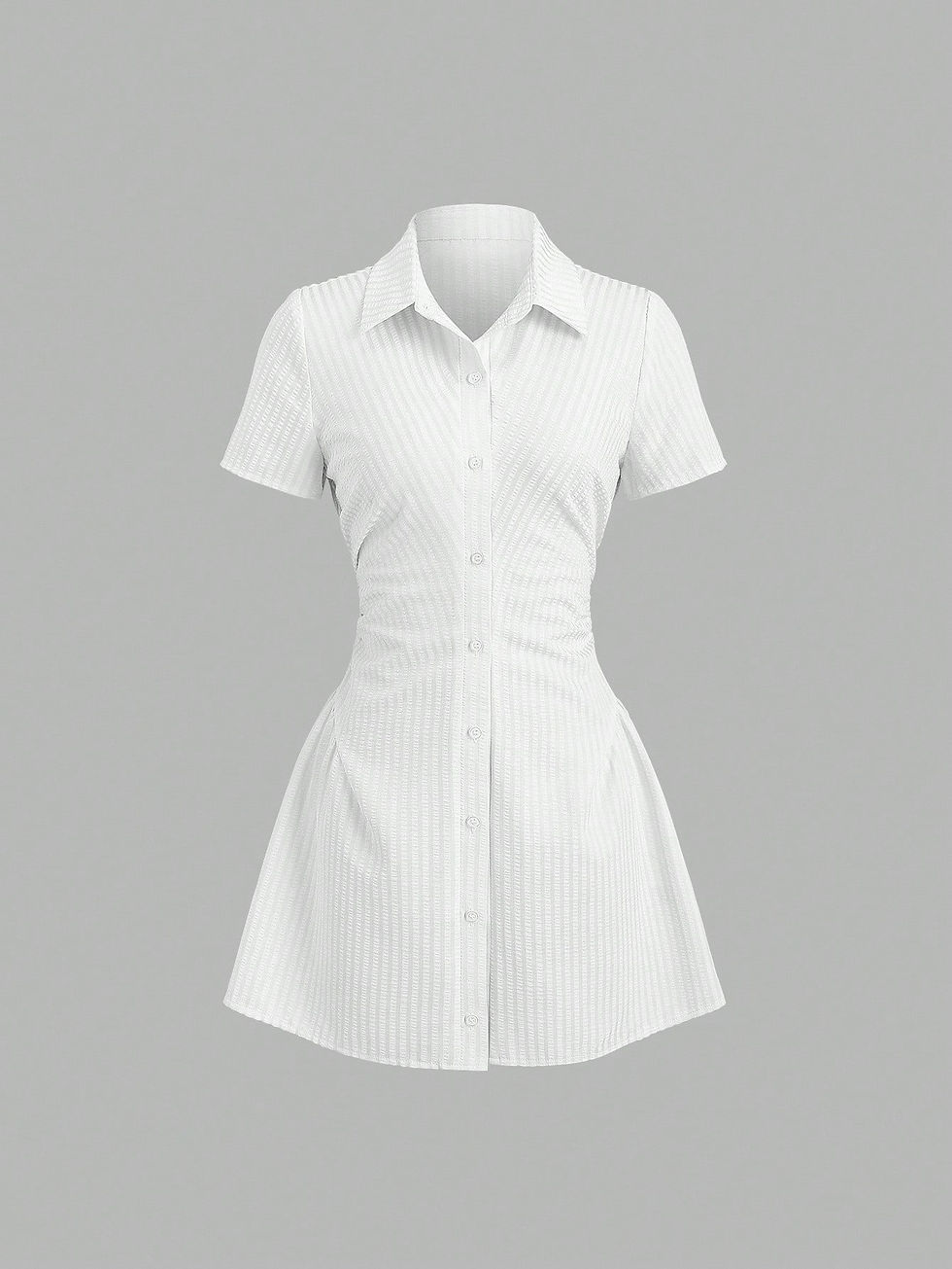 Thumbnail: Women's Summer Mini Dress V Neck Bubble Sleeve Pleated A Line Shirt Dress Casual