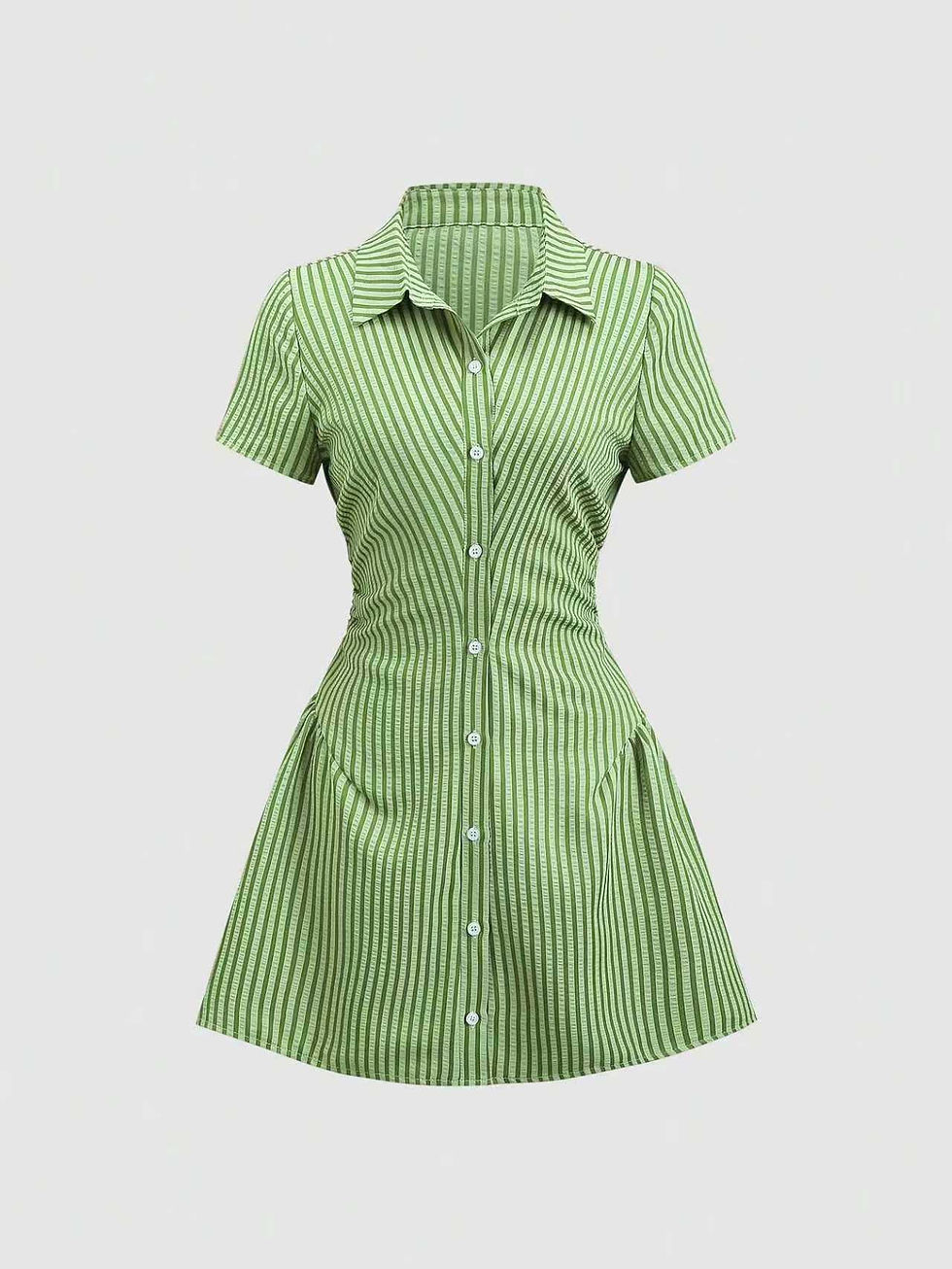Thumbnail: Women's Summer Mini Dress V Neck Bubble Sleeve Pleated A Line Shirt Dress Casual