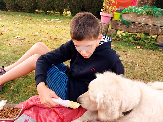 Enfant de 4 à 10 ans en train d'être sensibiliser aux comportements à adopter face aux chiens, pour prévenir les risques