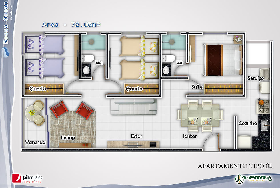 3 Quartos, 72 m²