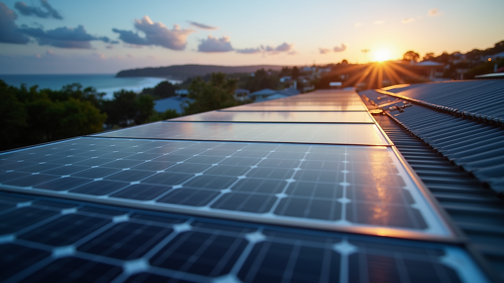 High angle view of solar panels on a Northern Beaches rooftop with LED outdoor lighting