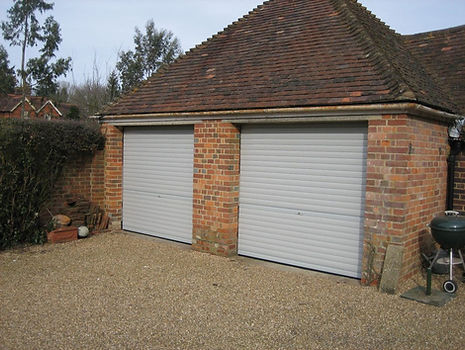 double garage with grey roller doors