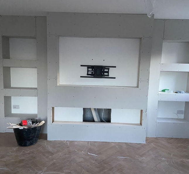 Drywall installation with shelves