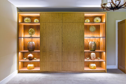 A closed media wall in a home's living room.